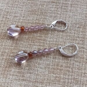 Silver Tone Leverback Glass Beaded Dangle Earrings